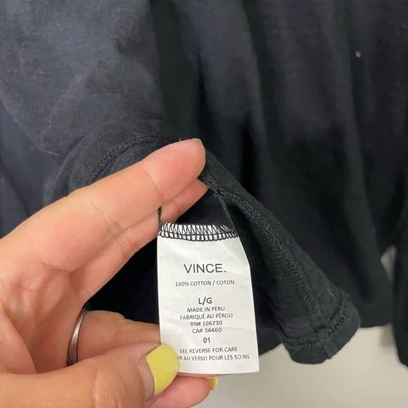 Vince Pima Cotton Essential Long Sleeve Tee V Neck in Black Sz L - Picture 5 of 10